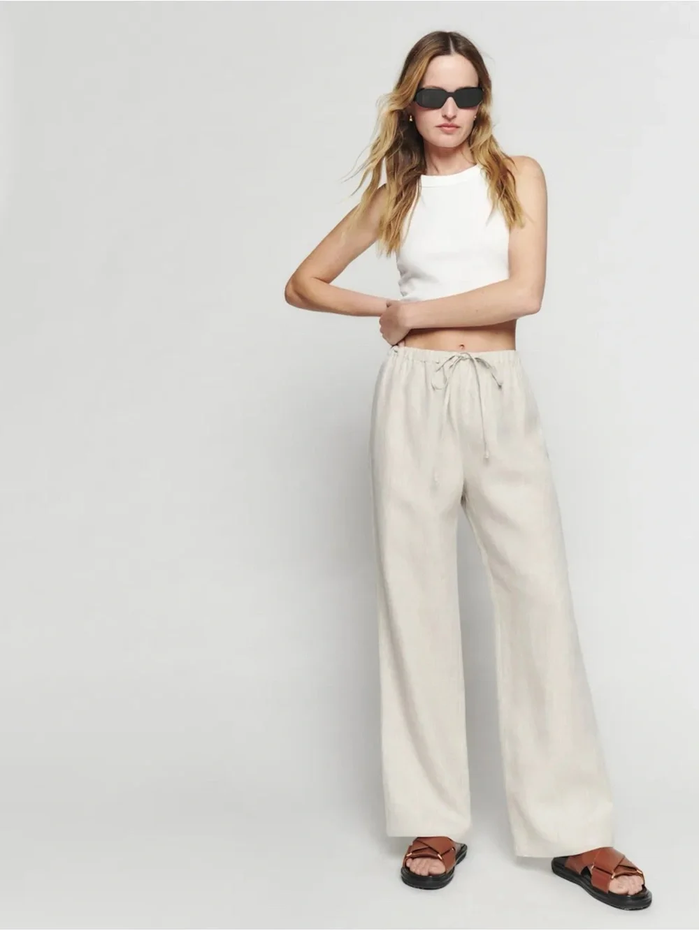 Reformation Olina Linen Pants Oatmeal XS
